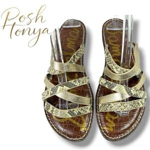 Sam Edelman Giana Womens Metallic Gold Snake Leather Strappy Sandals Size 7.5